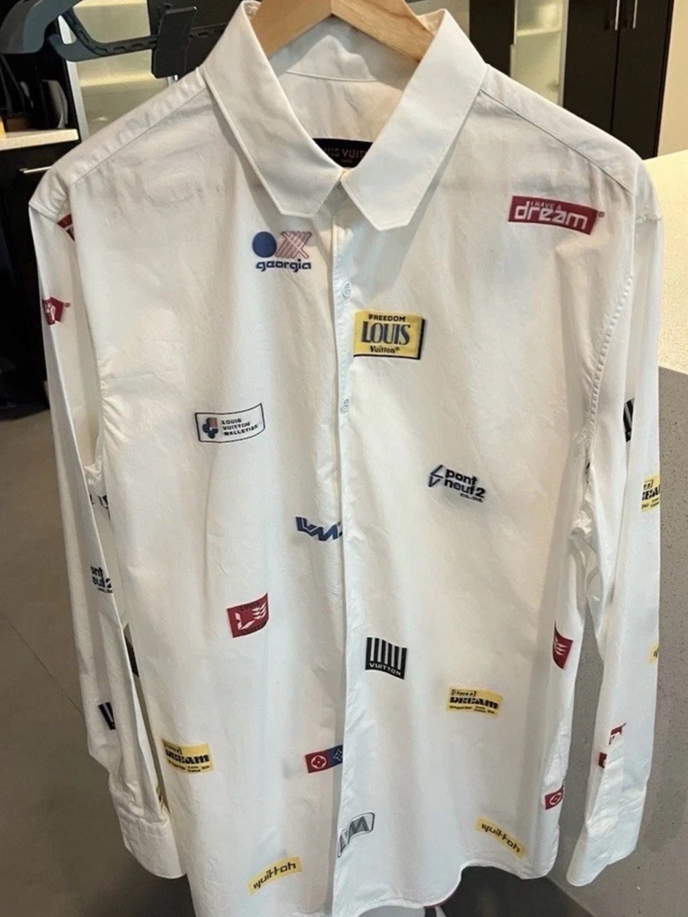 Louis Vuitton White Logo-Print Men's Button-Up Shirt - All over Logo size XL